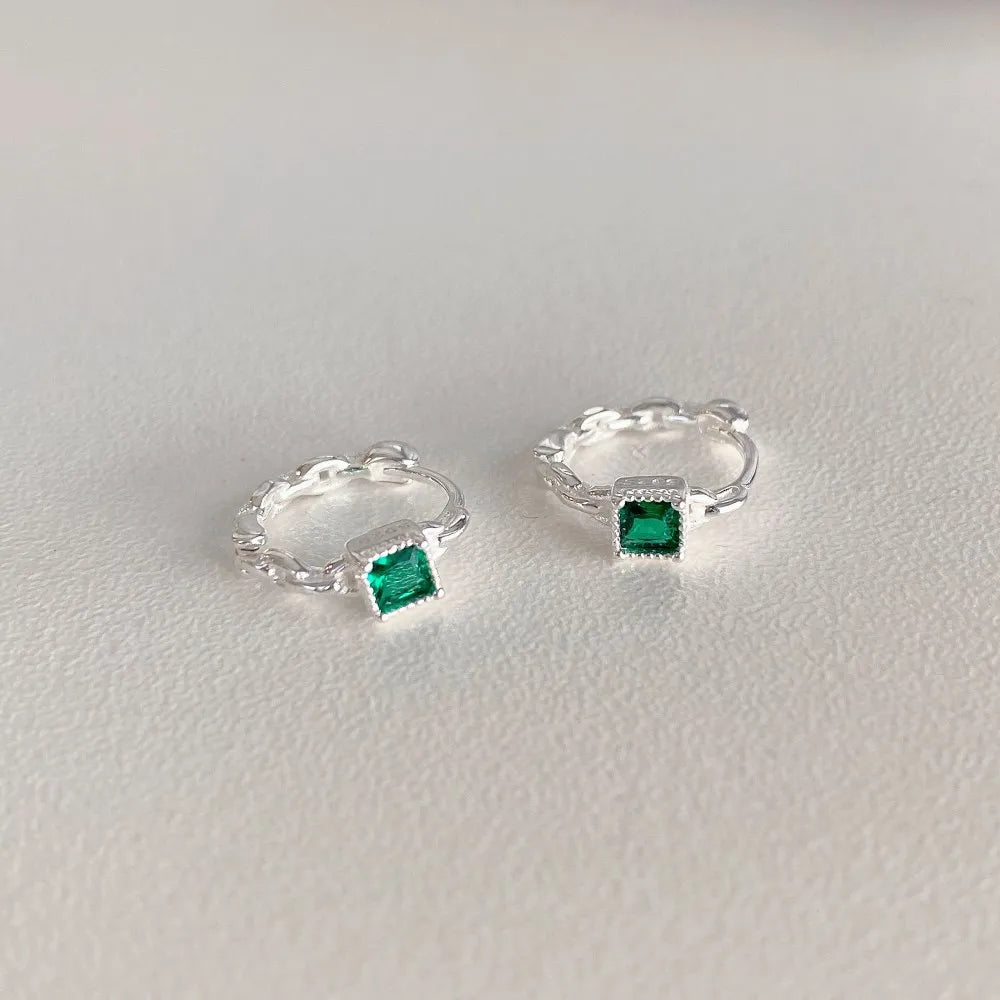 Silver Zircon Princess Cut Cubic Huggie Earrings