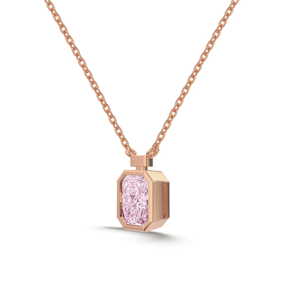 Silver Zircon Radiant Cut Framed Pendant Necklace