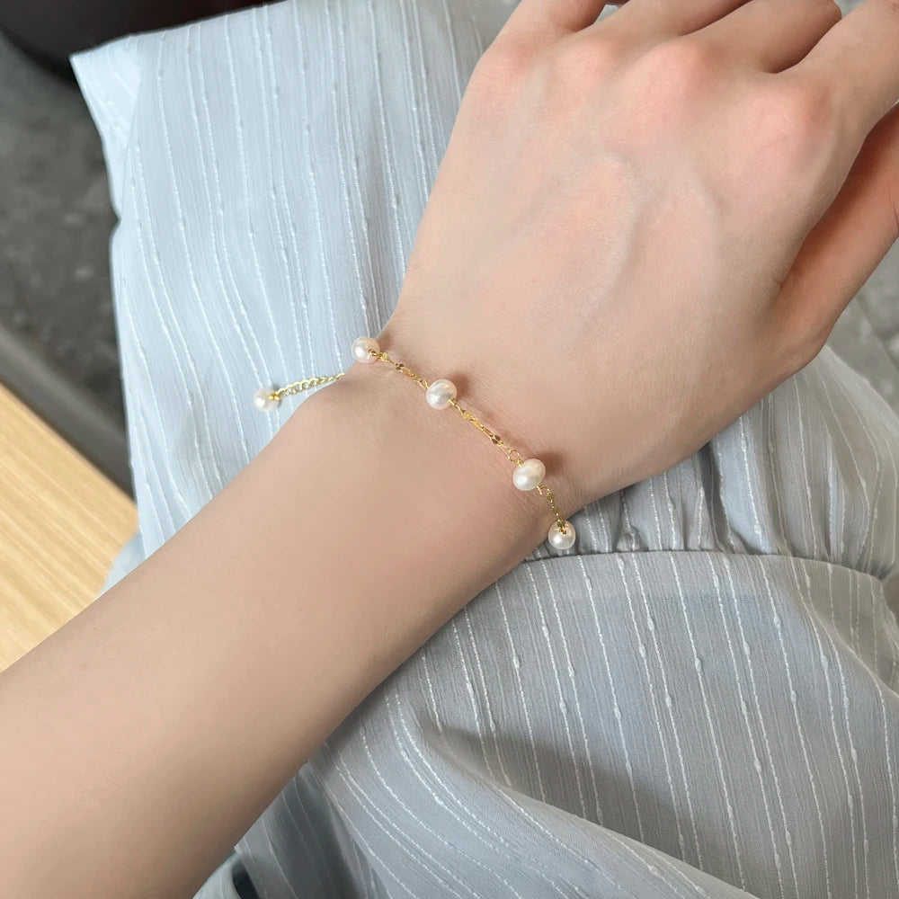 Silver Pearl Charm Beaded Bracelet