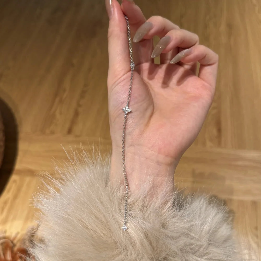 Silver Zircon Round Cut Star Chain Bracelet