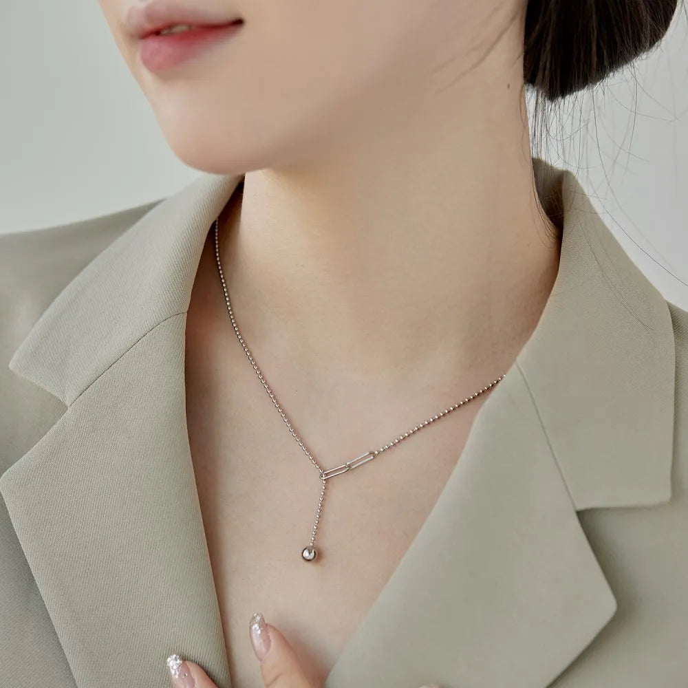 Silver Paper Clip Pendant Necklace