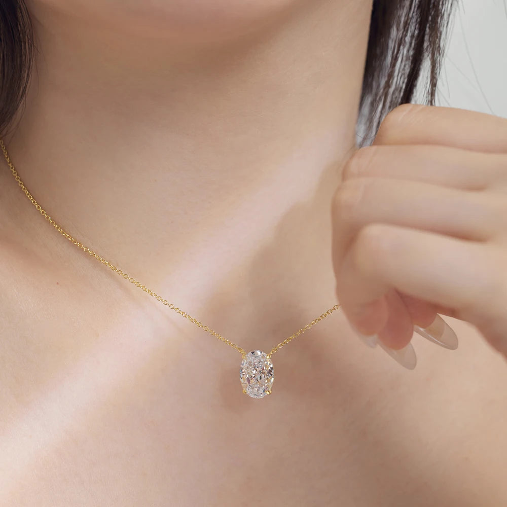 Silver Zircon Oval Cut Big Single Pendant Necklace