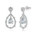 Silver Zircon Pear Cut Halo Tear Drop Earrings