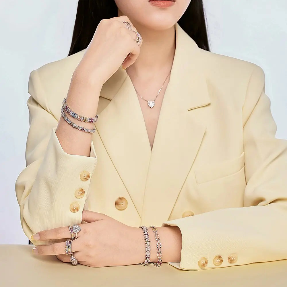 Silver Zircon Baguette Cut Sunflower Tennis Bracelet