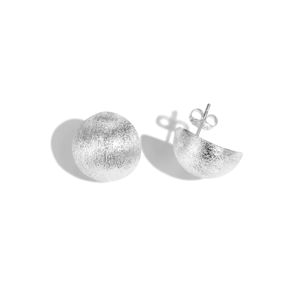 Silver Brushed Sphere Ear Studs