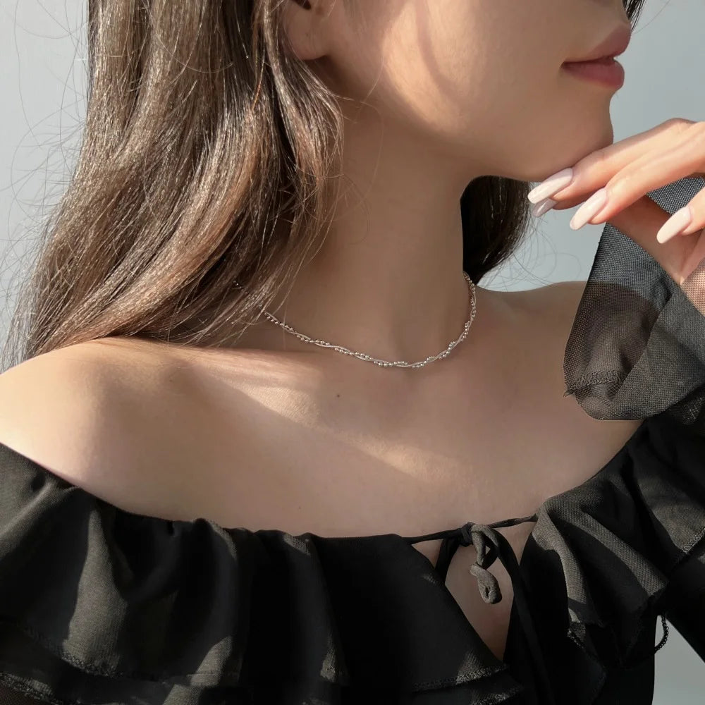 Silver Layered Bangles Beaded Necklace