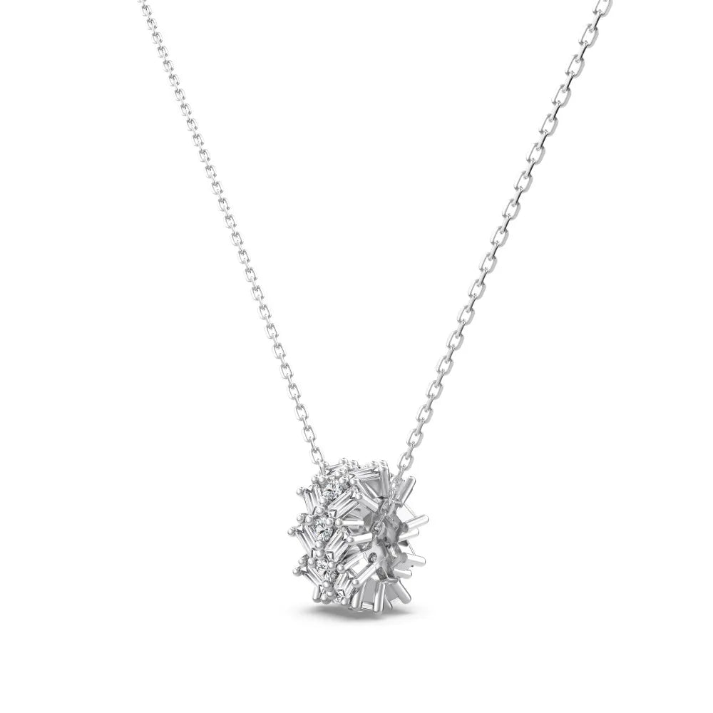 Silver Zircon Baguette Cut Twisted Cylinder Pendant Necklace