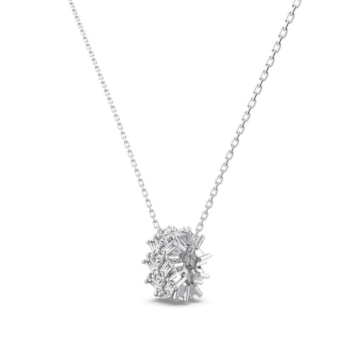 Silver Zircon Baguette Cut Twisted Cylinder Pendant Necklace