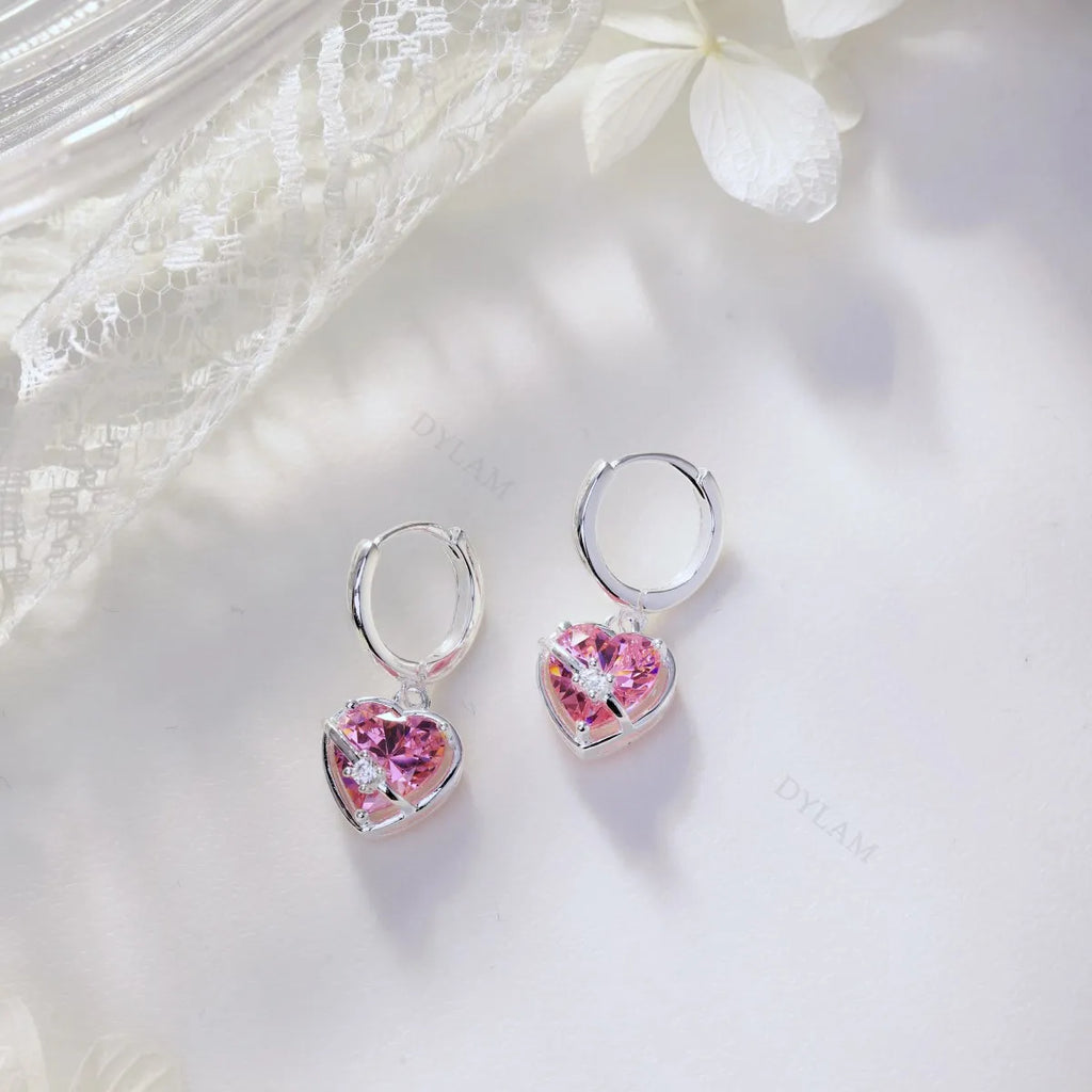 Silver Zircon Heart Cut Wrapped Huggie Earrings