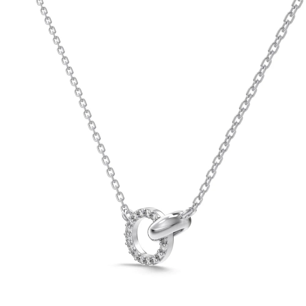 Silver Zircon Round Cut Inlaid Interlocking Ring Pendant Necklace