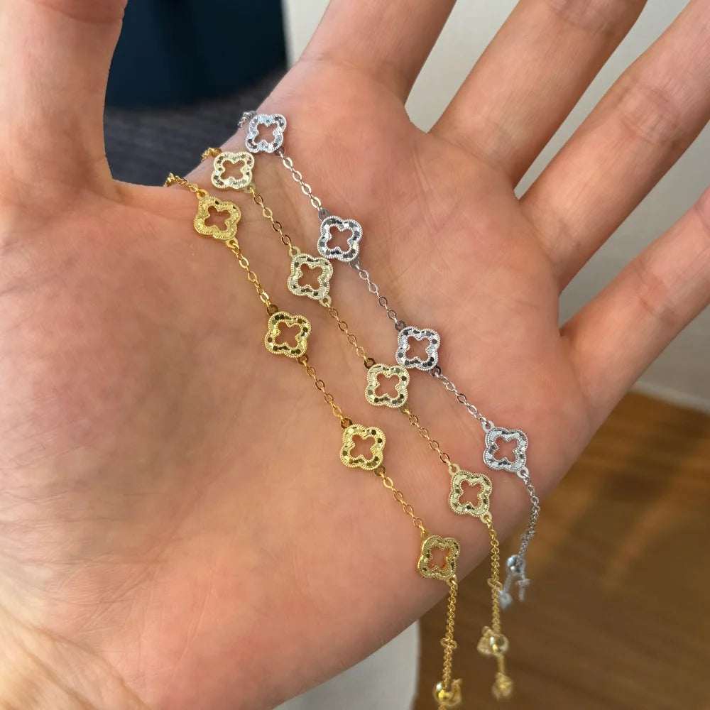 Silver Hollow Clover Charm Bracelet