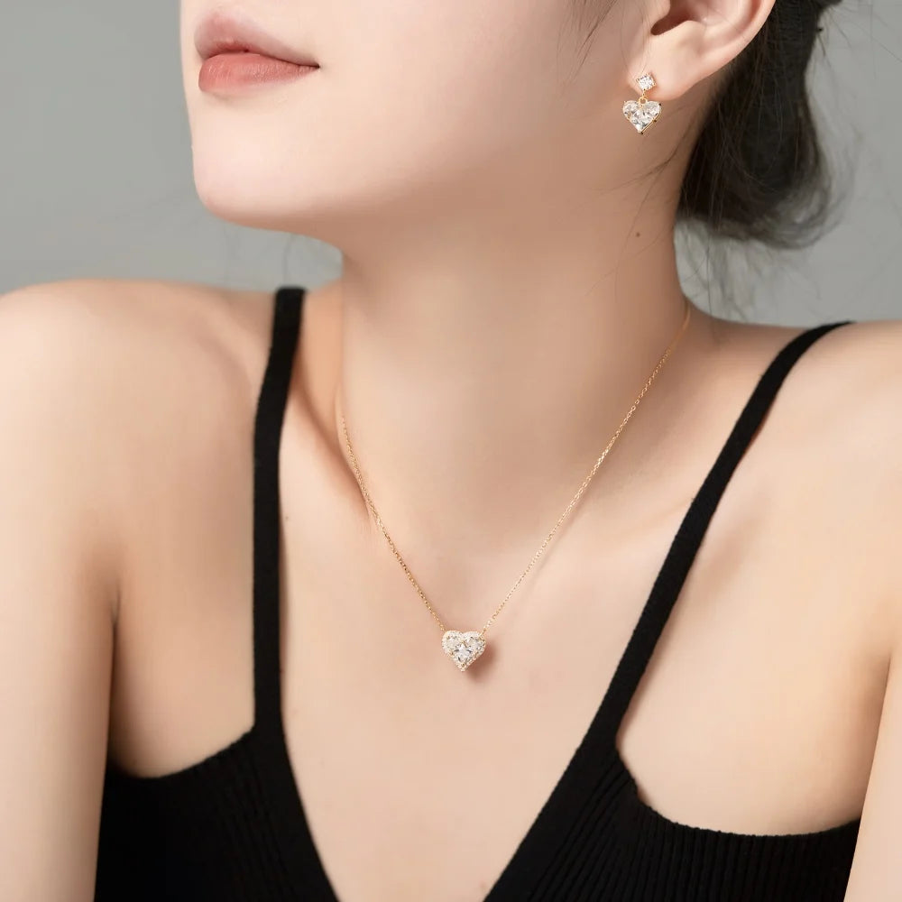 Silver Zircon Princess Cut Heart Drop Earrings