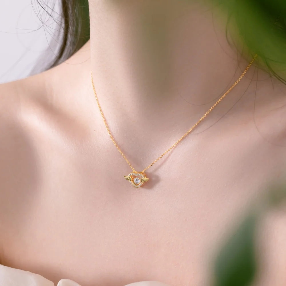 Silver Zircon Round Cut Halo Heart Pendant Necklace