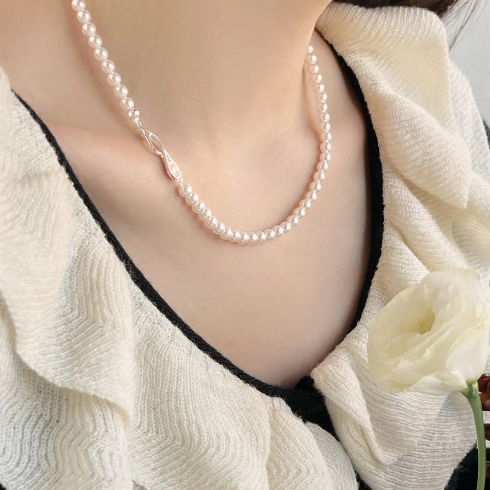 Silver Pearl Classic Beaded Necklace