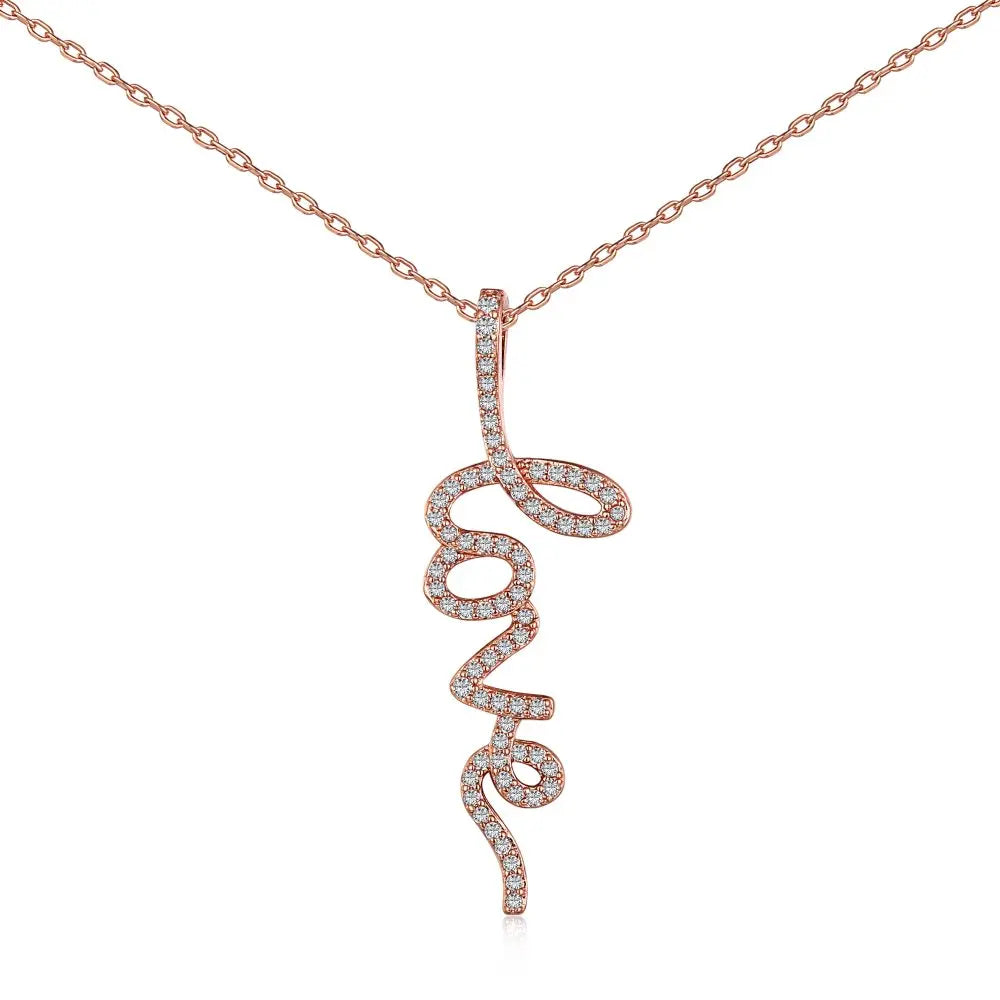 Silver Zircon Round Cut Inlaid Love Bar Necklace