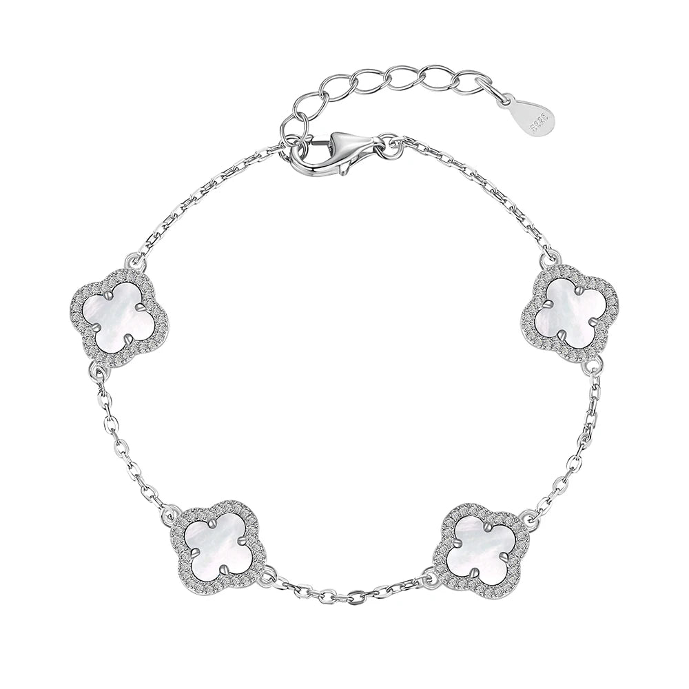 Silver Onyx Clover Cut Clover Charm Bracelet