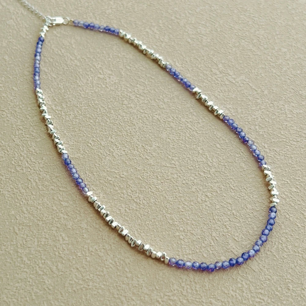 Silver Amethyst Round Cut Multi Shape Beaded Necklace