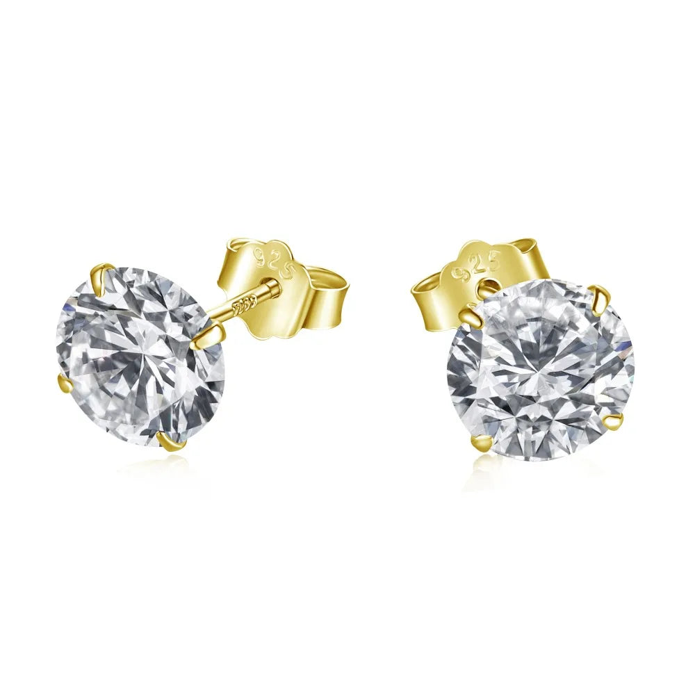 Silver Zircon Round Cut Simple Ear Studs