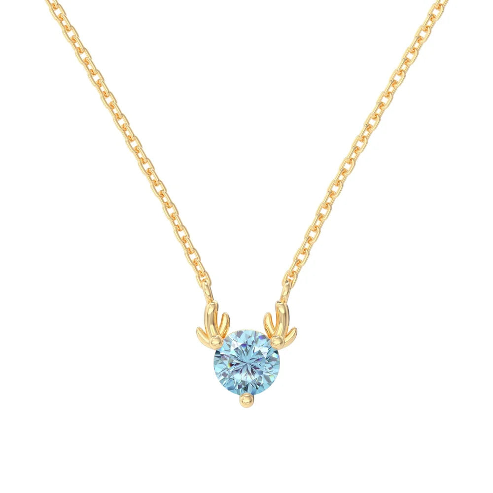 Silver Zircon Round Cut Elk Pendant Necklace