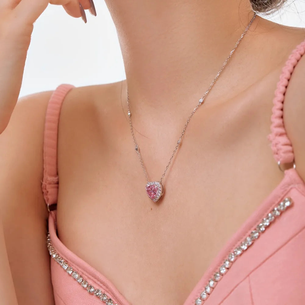 Silver Zircon Heart Cut Dots Pendant Necklace