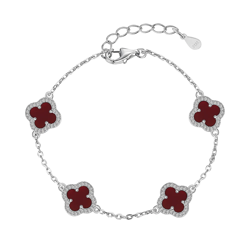Silver Onyx Clover Cut Clover Charm Bracelet