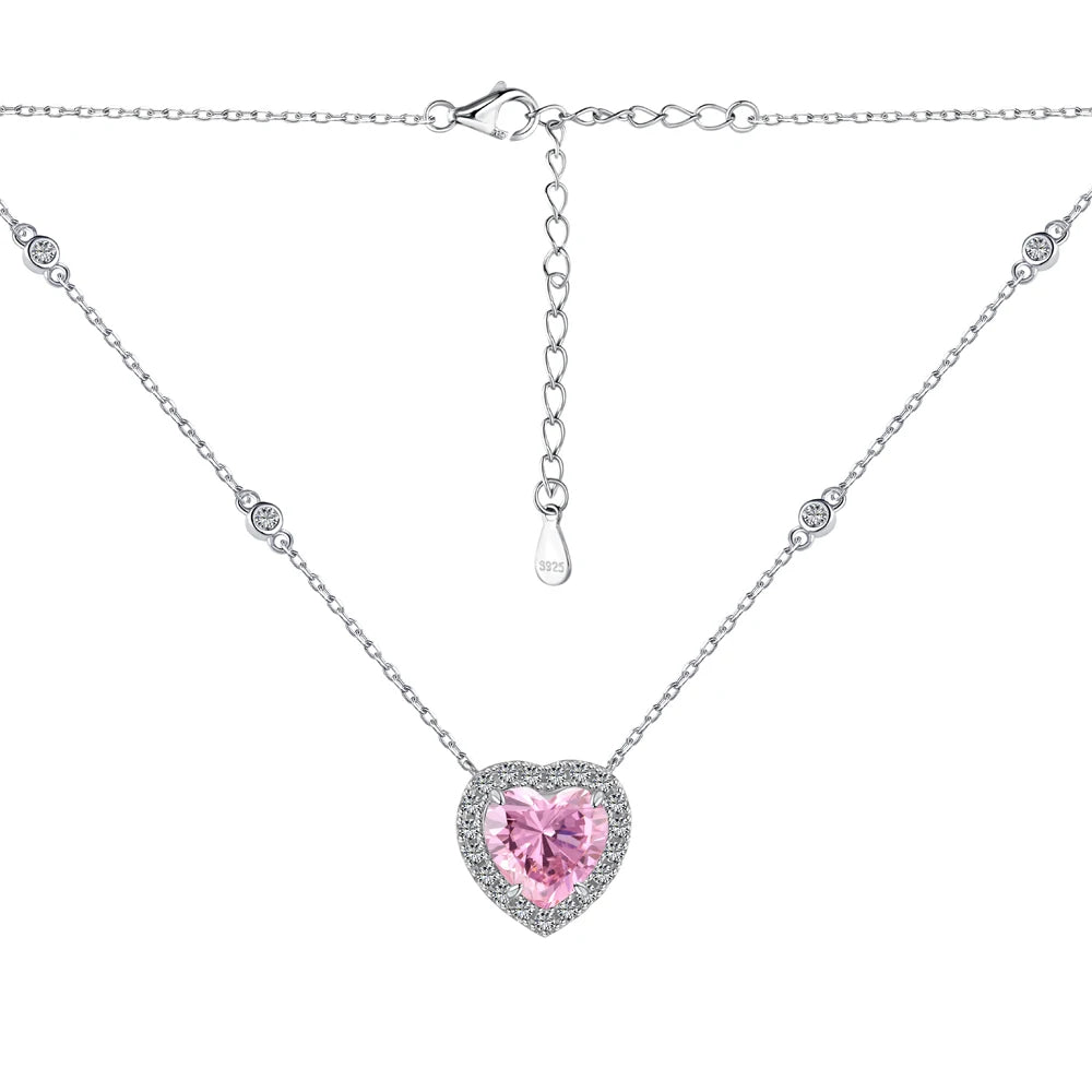 Silver Zircon Heart Cut Dots Pendant Necklace