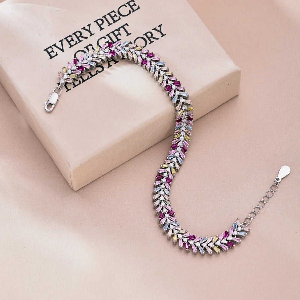 Silver Zircon Tapered Baguette Cut Wheat Tennis Bracelet