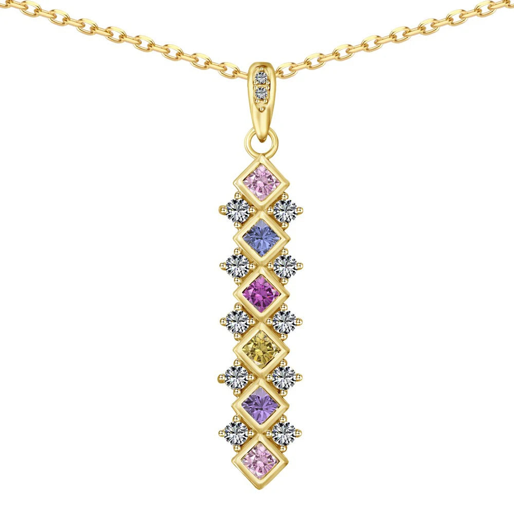 Silver Zircon Princess Cut Irregular Line Bar Necklace