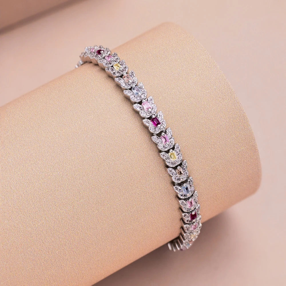 Silver Zircon Baguette Cut Butterfly Tennis Bracelet