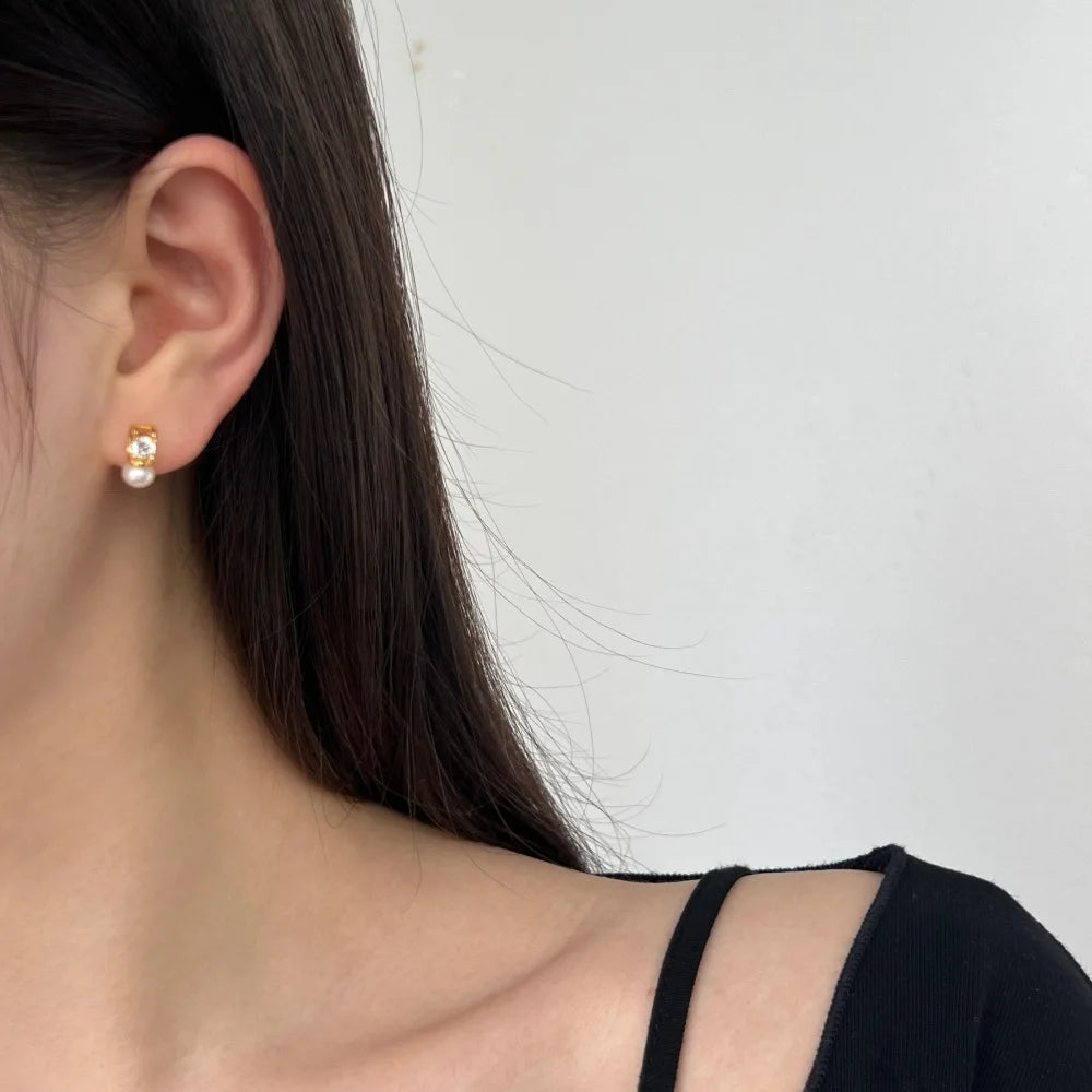 Silver Pearl Double Layer Ear Studs