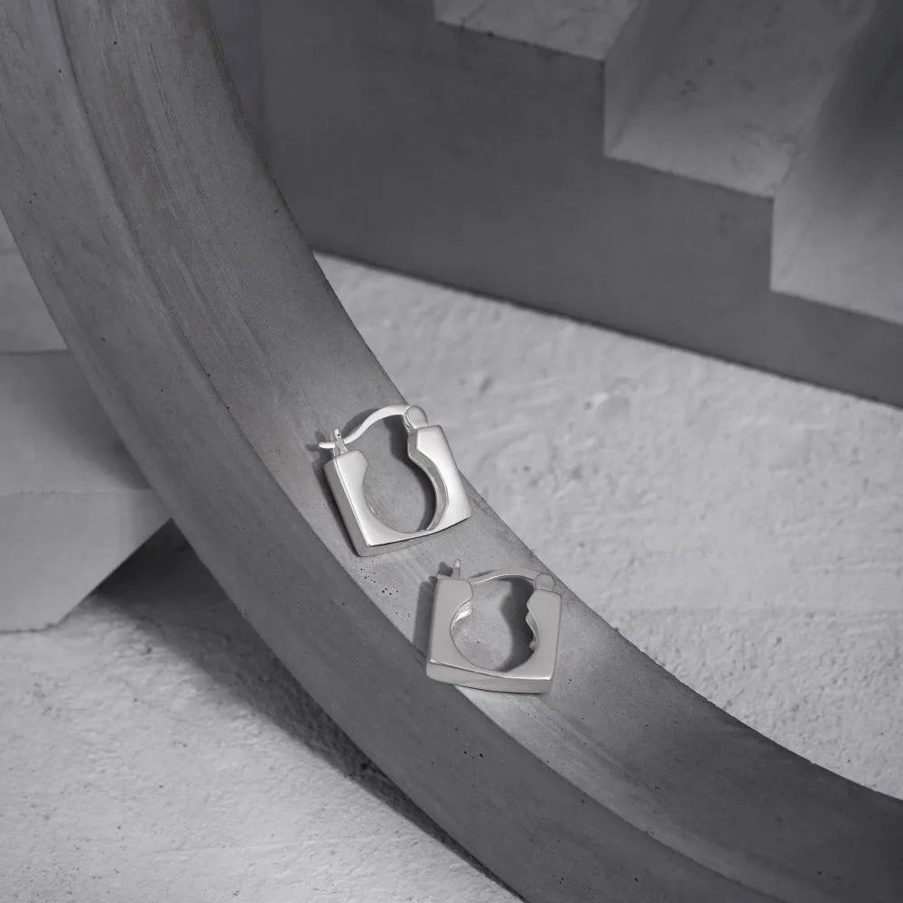 Silver Squared Ear Hoops
