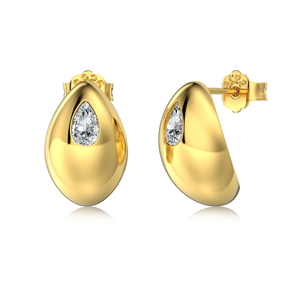Silver Zircon Pear Cut Curved Water Drop Ear Studs