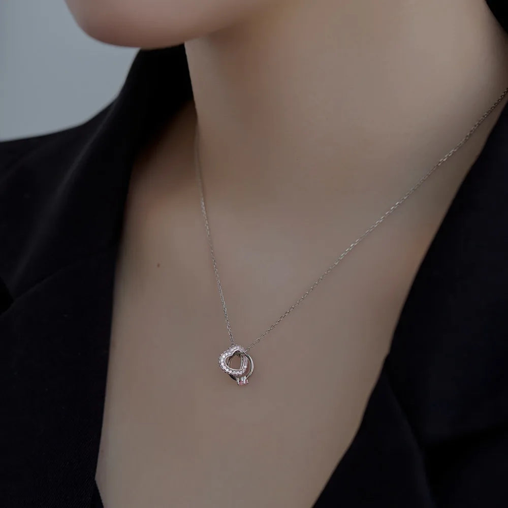 Silver Zircon Round Cut Intersperse Ring Pendant Necklace