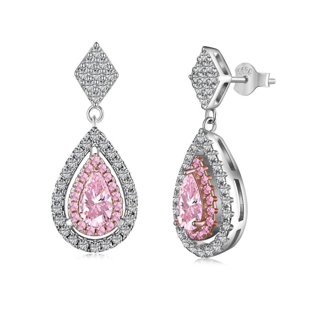 Silver Zircon Pear Cut Iced Tear Drop Earrings