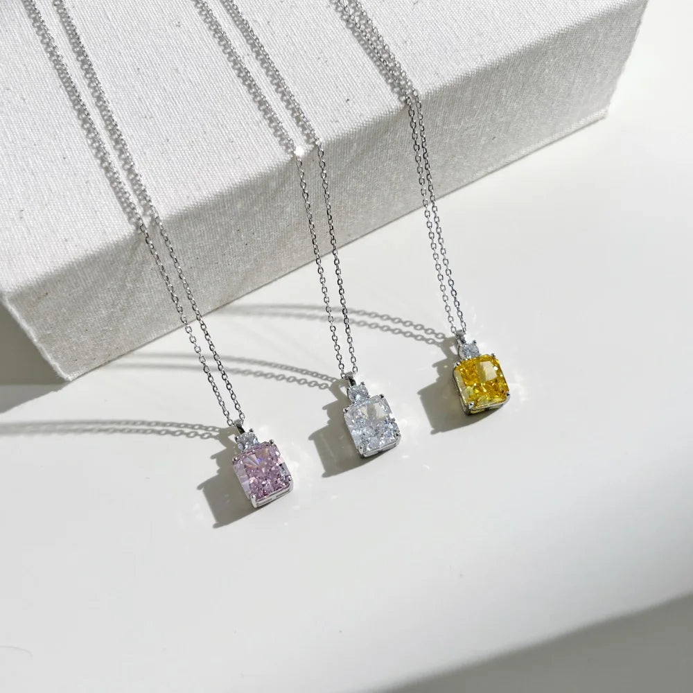 Silver Zircon Radiant Cut Stacked Pendant Necklace