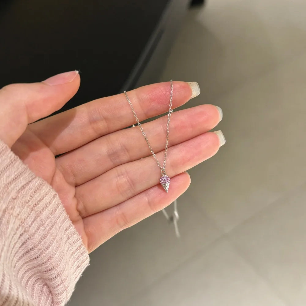 Silver Zircon Round Cut Ice Cream Pendant Necklace