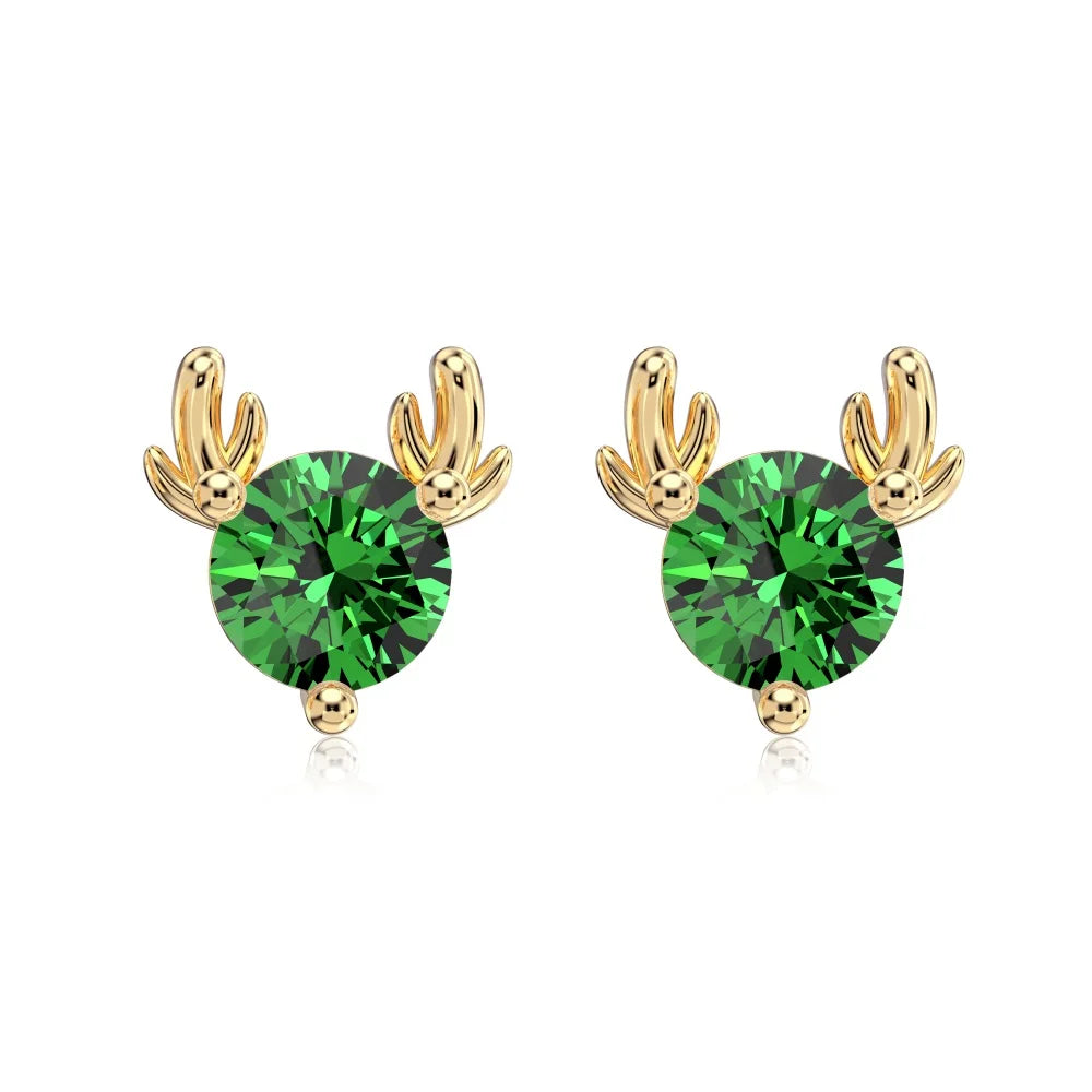 Silver Zircon Round Cut Elk Ear Studs