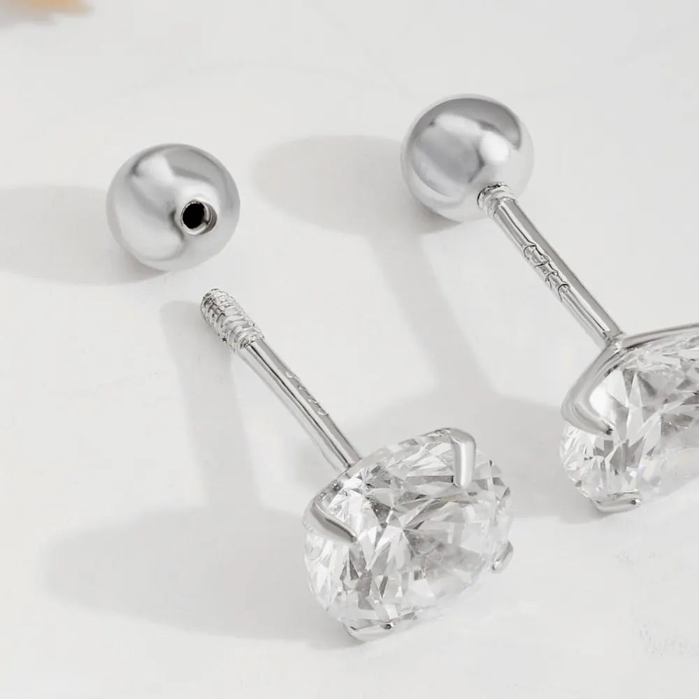 Silver Zircon Round Cut Dots Ear Studs