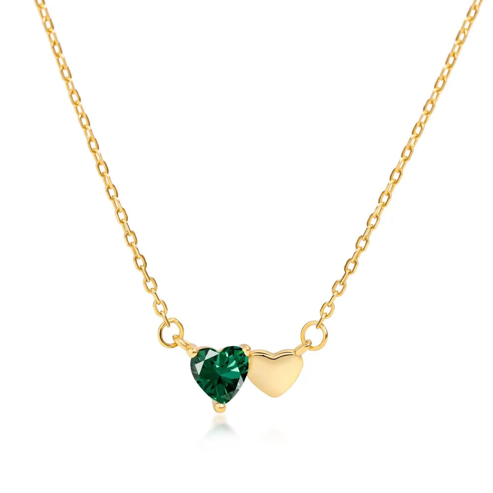 Silver Zircon Heart Cut Love Duel Pendant Necklace