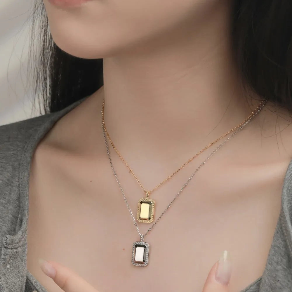 Silver Rectangle Pendant Necklace