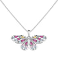 Silver Zircon Baguette Cut Butterfly Pendant Necklace