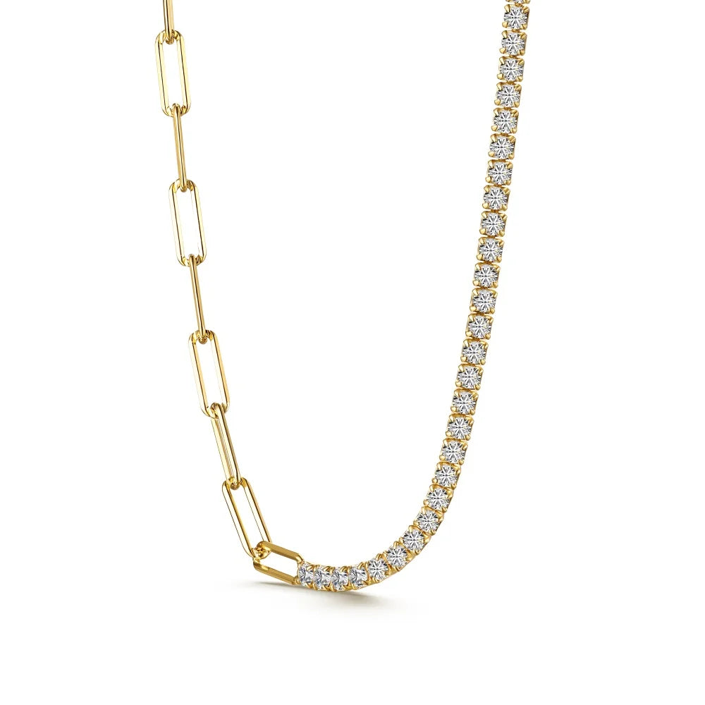 Silver Zircon Round Cut Chain Tennis Necklace