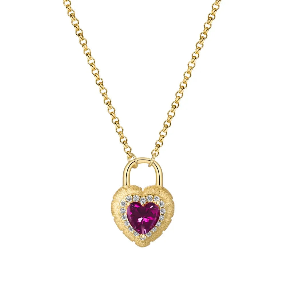 Silver Zircon Heart Cut Heart Lock Pendant Necklace