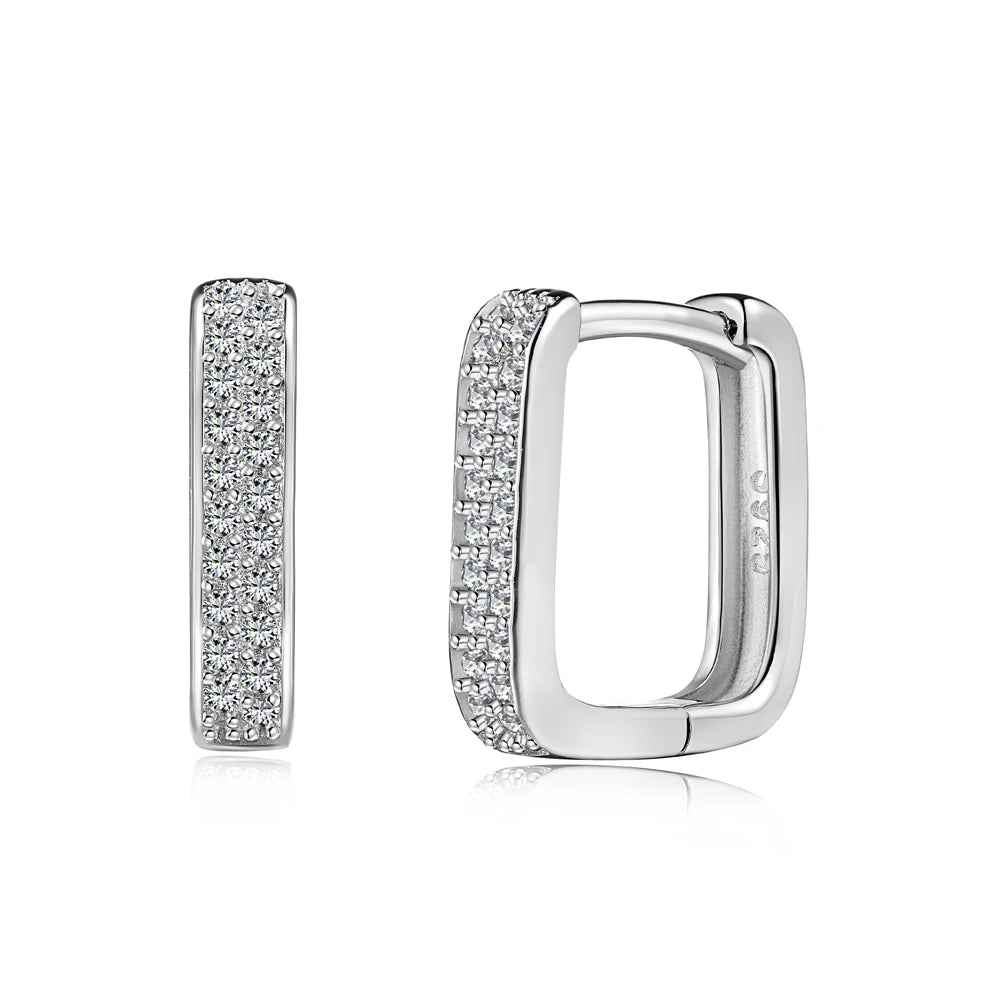 Silver Zircon Round Cut Iced Huggie Earrings