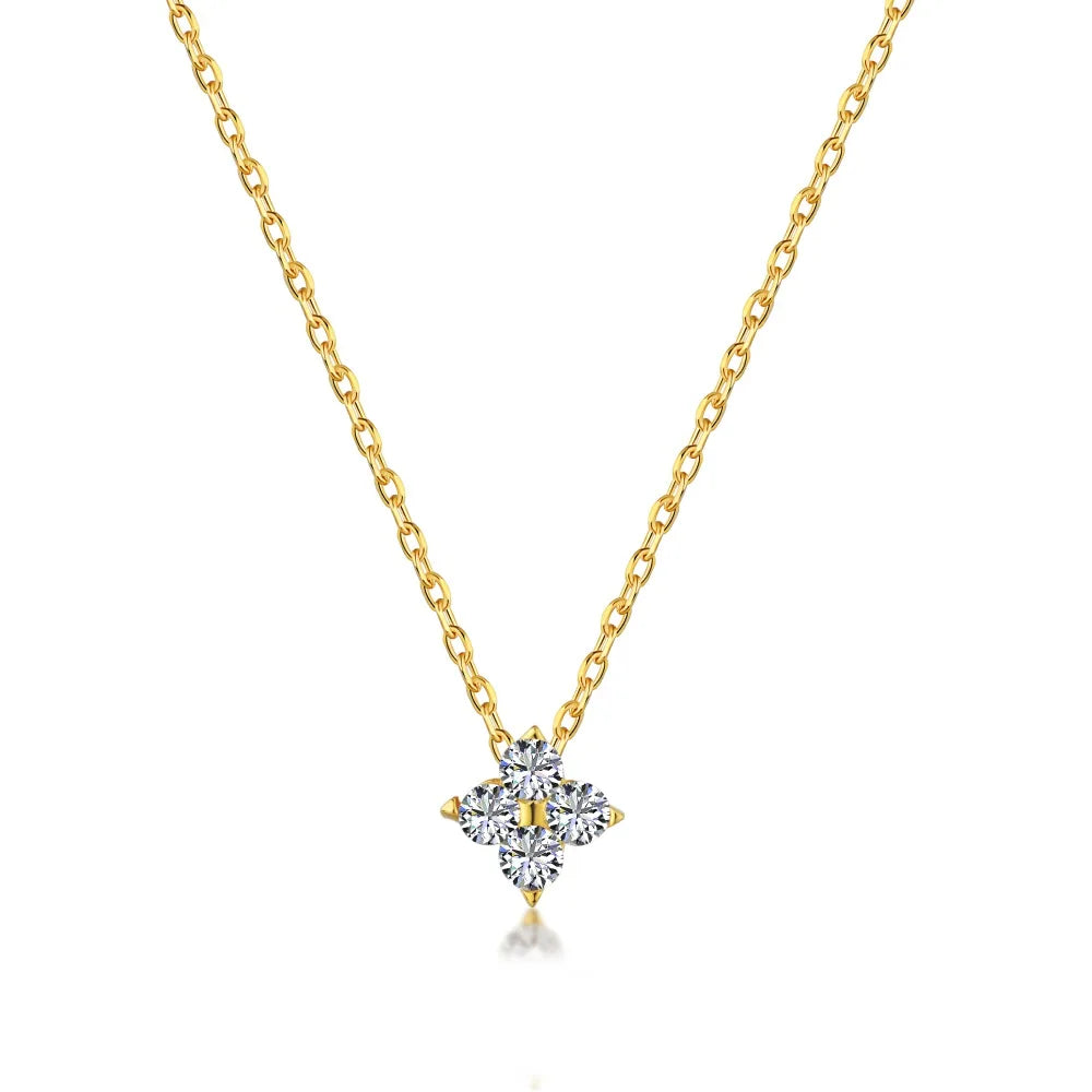 Silver Zircon Round Cut Clover Pendant Necklace