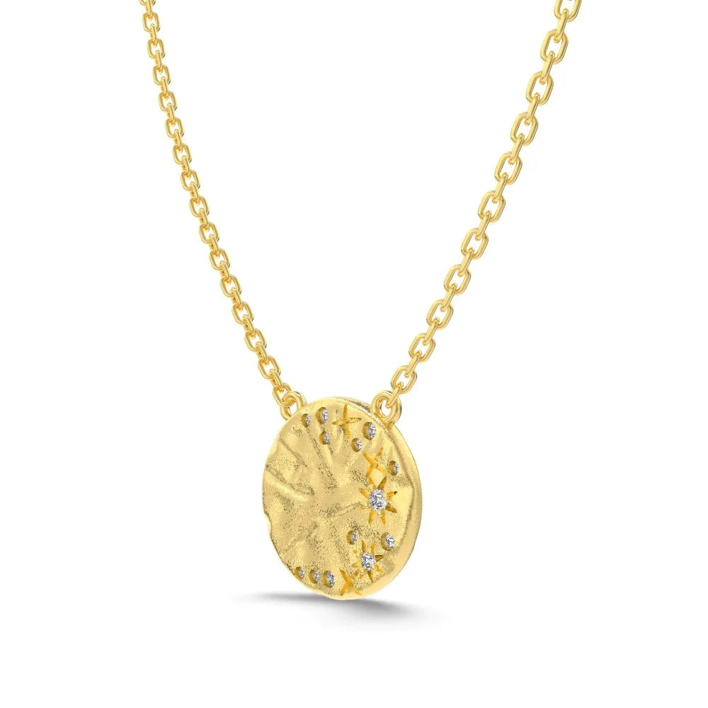 Silver Zircon Round Cut Frosted Disc Pendant Necklace