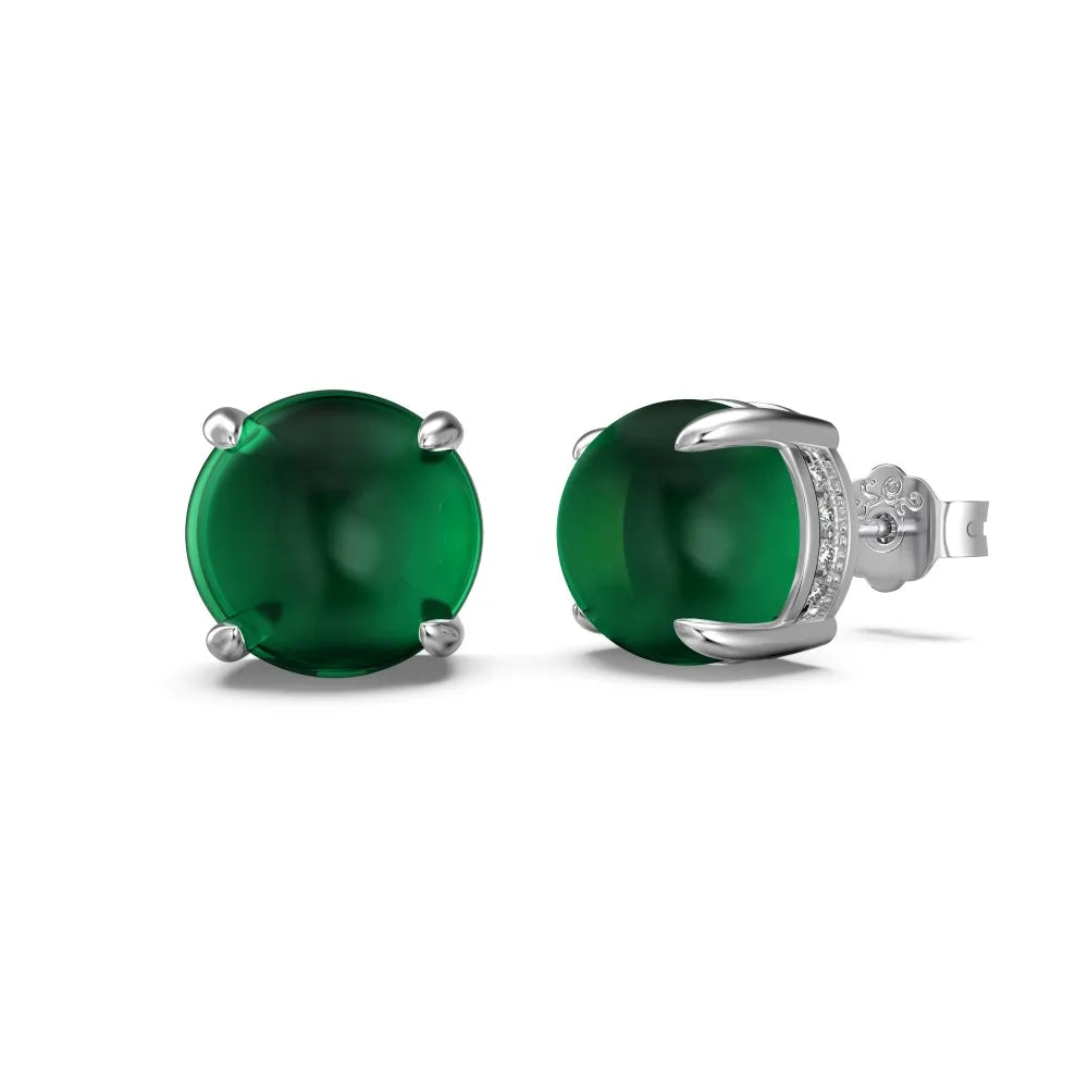 Silver Jade Cut Simple Ear Studs