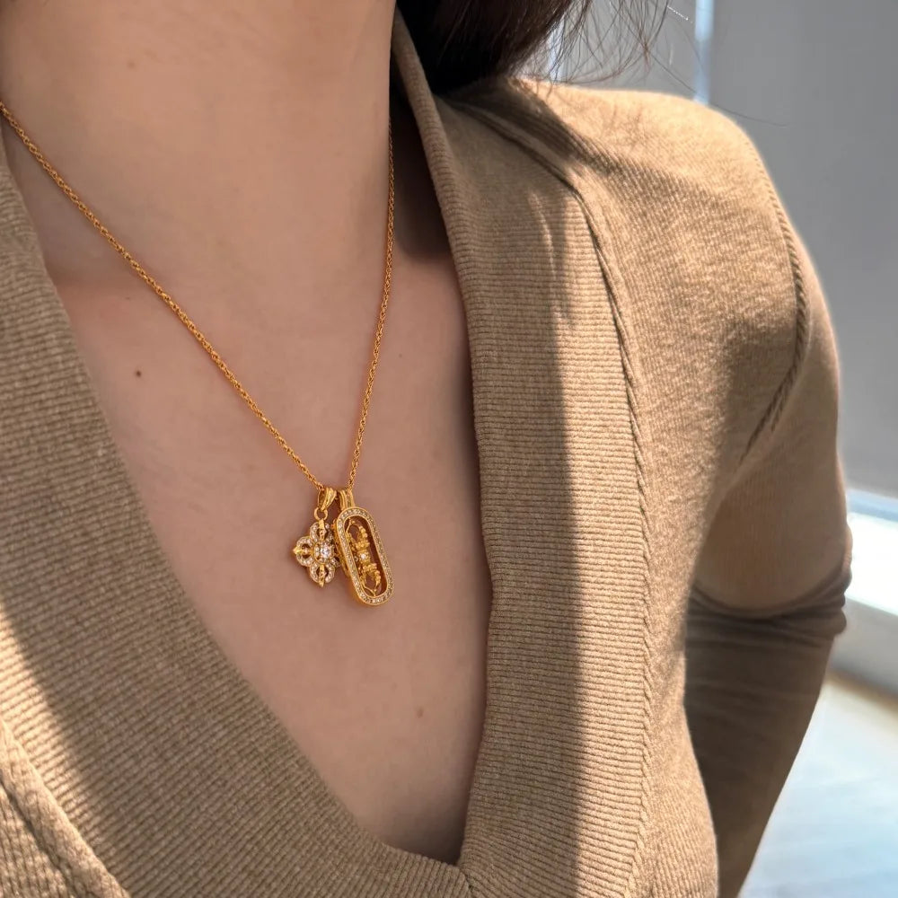 Silver Zircon Round Cut Lotus & Vajra Talisman Pendant Necklace