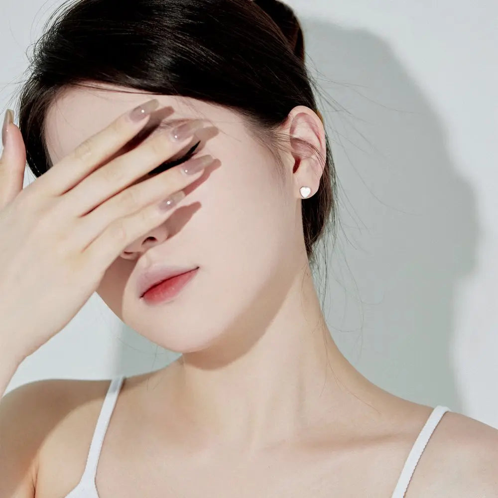 Silver Opal Heart Cut Simple Ear Studs