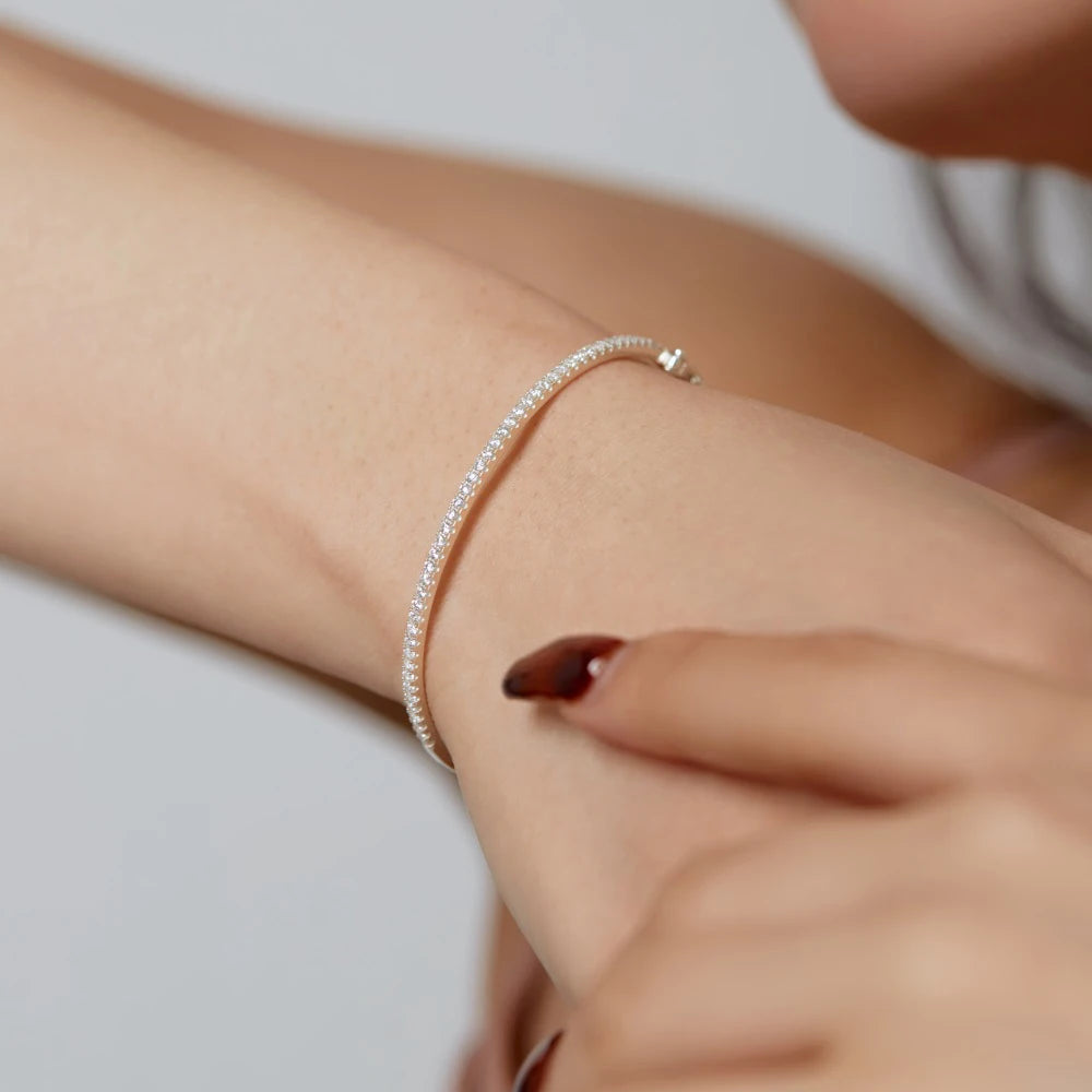 Silver Zircon Round Cut Classic Bangle Tennis Bracelet